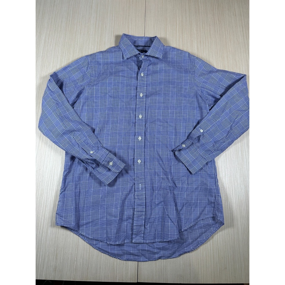 Polo Ralph Lauren Shirt Men Medium Blue White Plaid Cotton Long Sleeve Button-Up